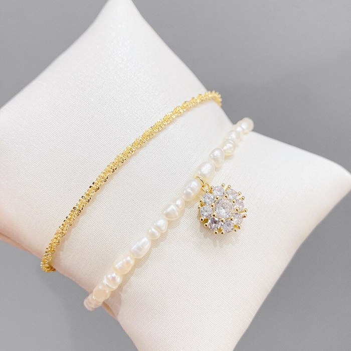 Freshwater Pearl Bracelet Baroque Micro Inlaid Zircon Adjustable Internet Celebrity Handmade Hand Jewelry