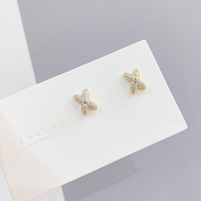 Real Gold Plating Simple Full Diamond X Alphabet Letter Earrings Sterling Silver Needle New Earrings Graceful Earrings