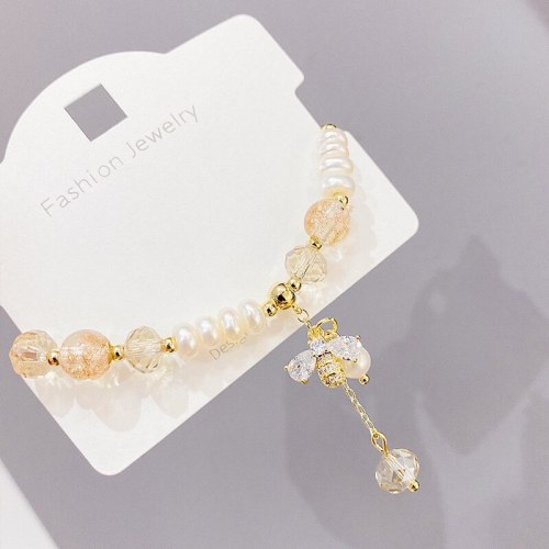 Freshwater Pearl Micro Inlaid Zircon Little Bee Bracelet Korean Simple Bracelet Ins Fashion Simple Bracelet Hand Jewelry