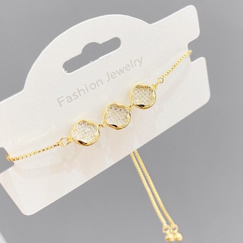 Women's Gold-Plated Bracelet European and American Fashion Micro Inlay Full Diamond Pull Bracelet Simple and Adjustable Bracelet