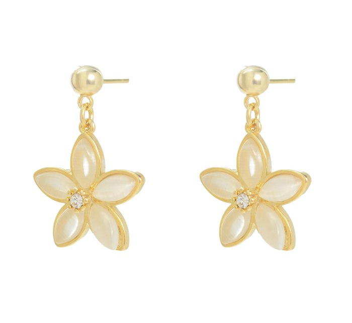 Opal Petal Stud Earrings Female Simple and Stylish Earrings Personalized New Sterling Silver Needle Flower Earrings
