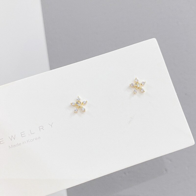 Sterling Silver Needle Micro Inlaid Zircon Petal Stud Earrings Small Personality One Card Three Pairs Combination Earrings