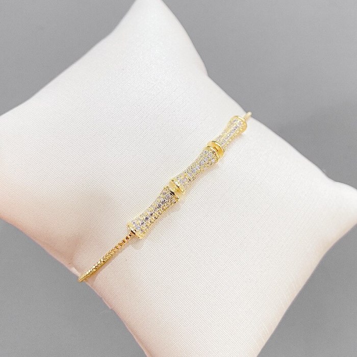 Korean Style Fashion Design Bamboo Bracelet Women's Adjustable Pull Bracelet Gold-Plated Micro-Inlaid Full Diamond Hand Jewelry