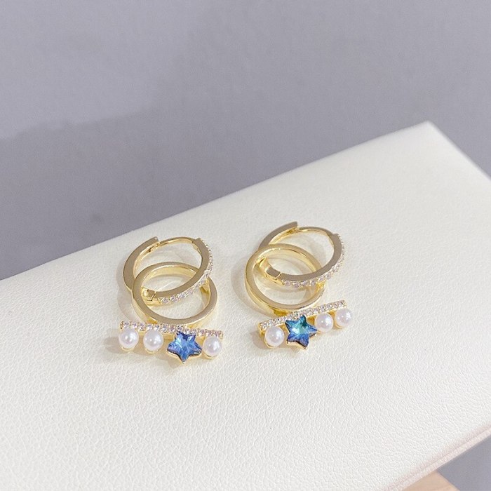 Pearl Five-Pointed Star Ear Clip Women's Gold Plated European and American Trendy Earrings round Earrings Earrings