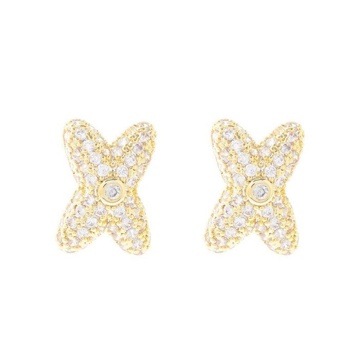 Real Gold Plating Simple Full Diamond X Alphabet Letter Earrings Sterling Silver Needle New Earrings Graceful Earrings