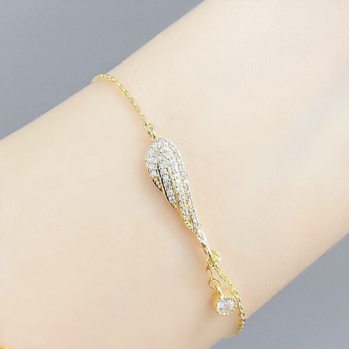 New Micro Inlaid Zircon Bracelet 14K Real Gold Electroplated Korean Wings Exquisite Super Fairy Thin Bracelet Hand Jewelry