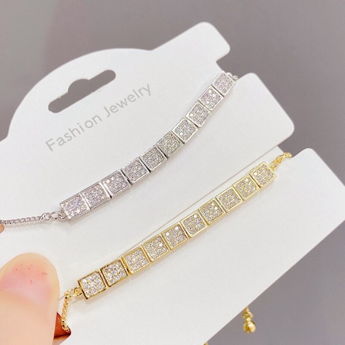 European and American Fashion Square Pull Bracelet Female Micro Inlaid Zircon Personalized Bracelet Adjustable Hand Jewelry