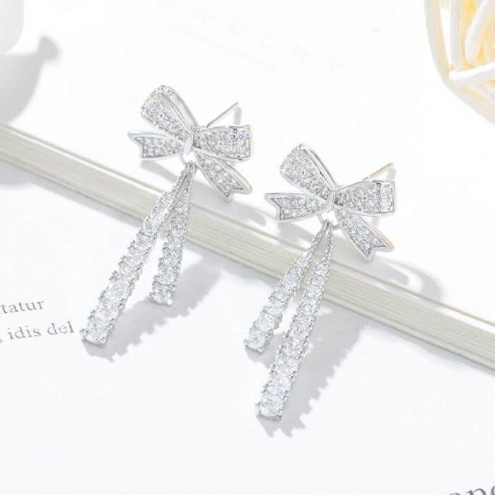 Sterling Silver Needle Beautiful Pearl Bow Stud Earrings Temperament Geometric Earrings Personalized Earrings Women