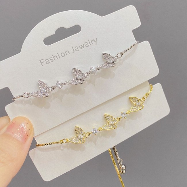 Zircon Butterfly Bracelet Female Online Influencer Korean Style Simple Ins Personality Pull Adjustable Bracelet