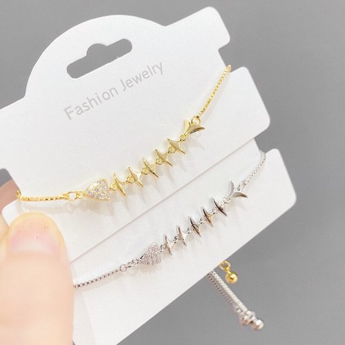 Korean Style Fashion Fishbone Pull Bracelet Female Micro Inlaid Zircon Bracelet Special-Interest Design Bracelet Ornament