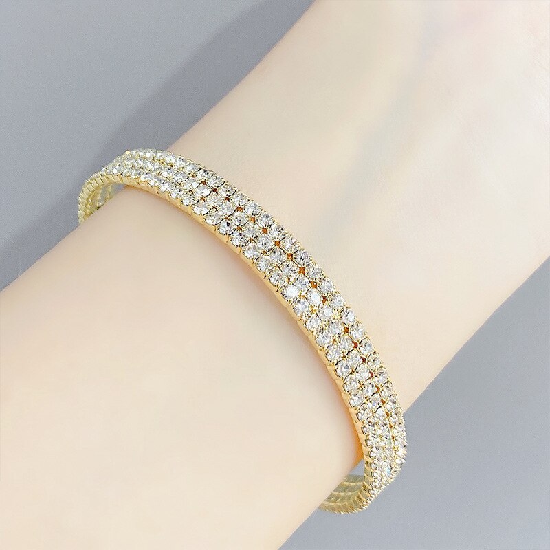 Micro Inlaid Zircon Bracelet Female European and American Fashion Plated 14K Gold Bracelet Ornament Opening Adjustable