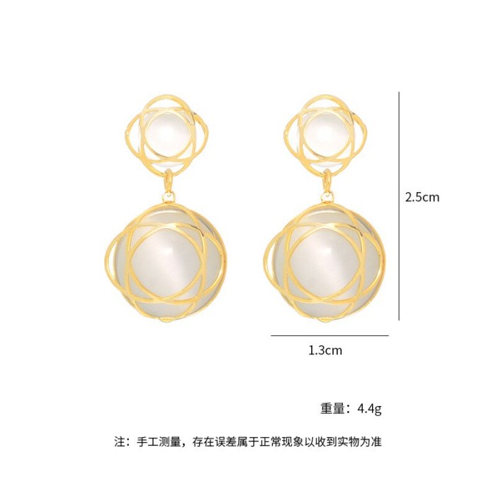 Korean Cat's Eye Earrings Simple Fashion All-Match Sterling Silver Needle Short Earrings Earrings for Women