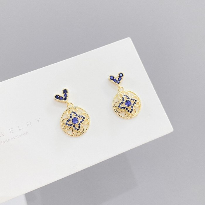Korean New Zircon Micro-Inlaid Peach Heart Sterling Silver Needle Ear Studs Clover Earrings Fashion Earrings Fashion
