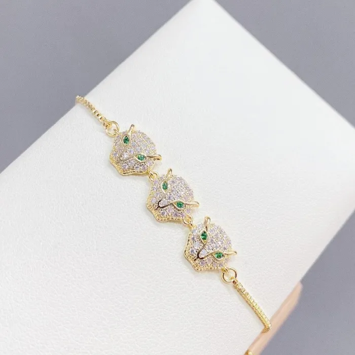 Copper Plated Real Gold Leopard Head Pull Bracelet Female European and American Fashion Minority Design Bracelet Hand Jewelry