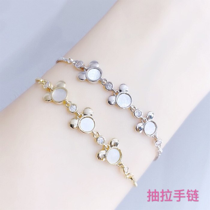 Bracelet Female Chinese Zodiac Mickey Headwear Bracelet Creative Gift Electroplated Real Gold Pull Bracelet