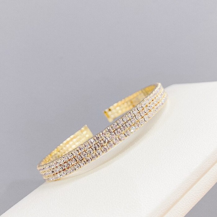 Micro Inlaid Zircon Bracelet Female European and American Fashion Plated 14K Gold Bracelet Ornament Opening Adjustable