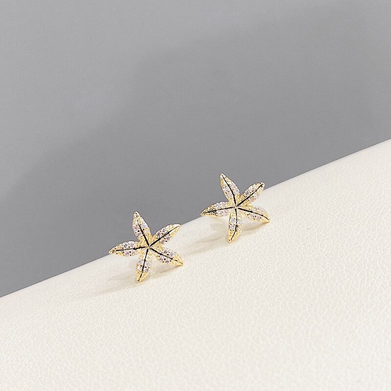 Sterling Silver Needle Micro Inlaid Zircon Starfish Three-Piece Earrings One Card Three Pairs Combination Earrings