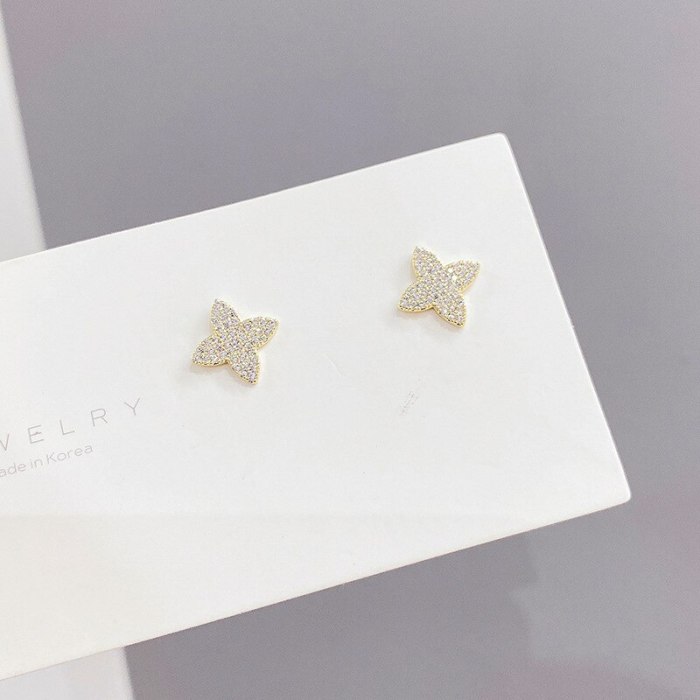 Sterling Silver Needle Three Pairs Storage Ear Studs Fine Zircon-Embedded Earrings Gold Plated Eight-Pointed Stars Earrings