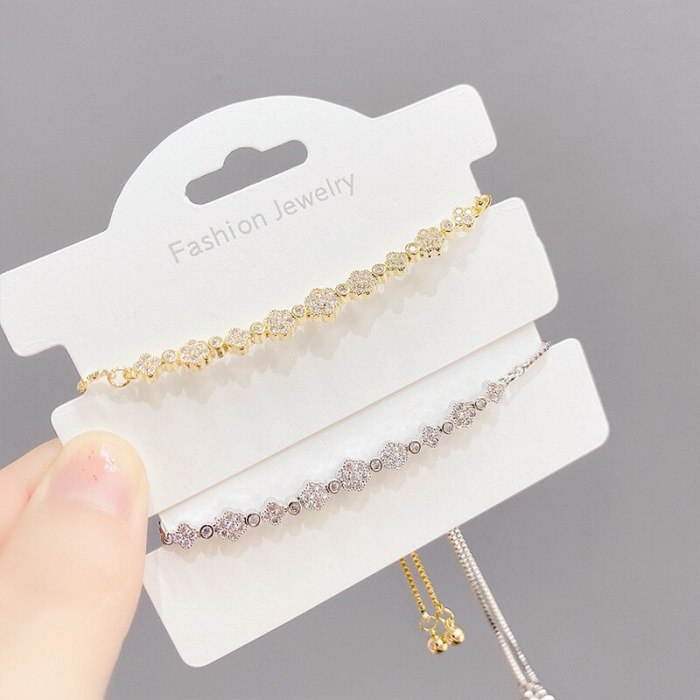 Korean-Style Fashionable Small Exquisite Pull Bracelet Women's Micro-Inlaid Full Diamond Petal Bracelet