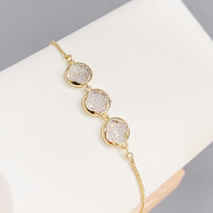 Women's Gold-Plated Bracelet European and American Fashion Micro Inlay Full Diamond Pull Bracelet Simple and Adjustable Bracelet