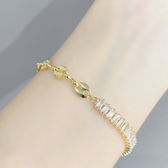 Europe And America Creative Personality Simple Bracelet Female Electroplated Real Gold Couple Zircon Hand Jewelry