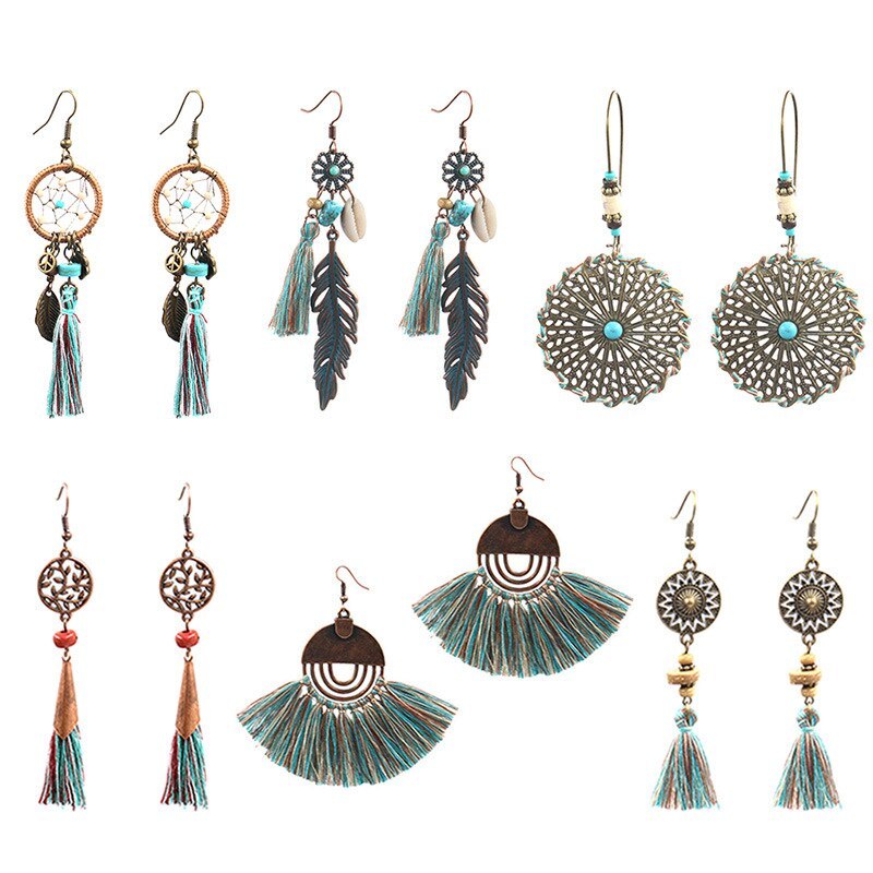 Hot Sale Vintage Court Earrings Tassel Pendant Earrings set Original Cool Dreamcatcher Alloy Accessories Wholesale