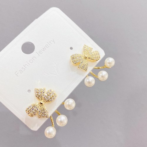 Earrings High-Grade round Face Bow Pearl Eardrops Earrings Sterling Silver Needle Korean Stud Earrings Women