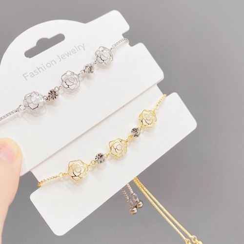 New Gold-Plated Hollow-out Petals Bracelet Women's Adjustable Pull Bracelet Micro Inlaid Zircon Bracelet Fashion