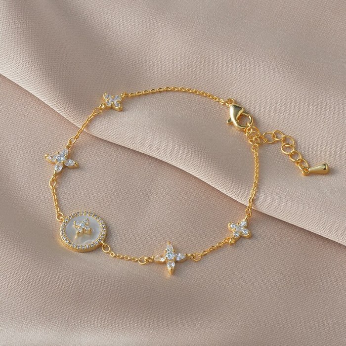 Gold-Plated Korean-Style Fashion Pull Bracelet Women's Shell Eight Awn Star Bracelet Micro Inlaid Zircon Bracelet