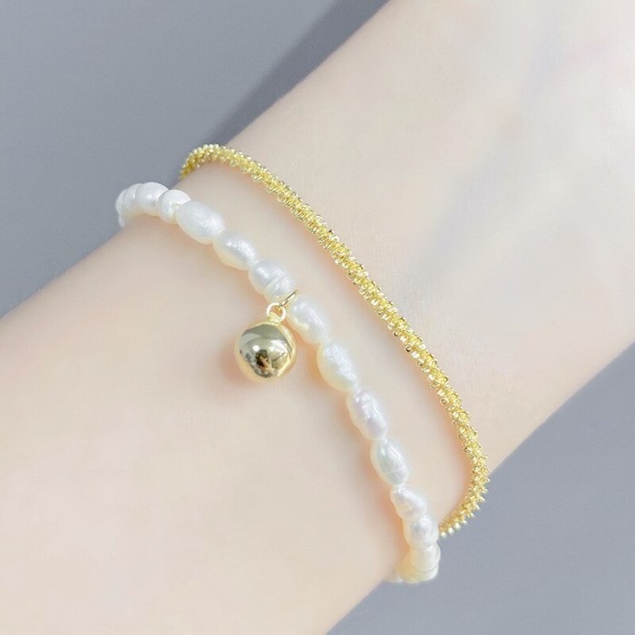 Korean Fashion Freshwater Pearl Double-Layer Bracelet Women's Light Luxury Jewelry Baroque Pearl Jewelry Bracelet Wholesale