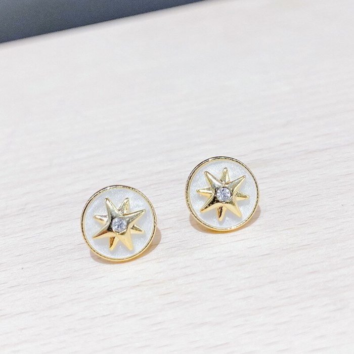 Eight Awn Star Compass Earrings for Women New Trendy Korean Graceful Online Influencer Earrings Simple and Compact Ear Clip