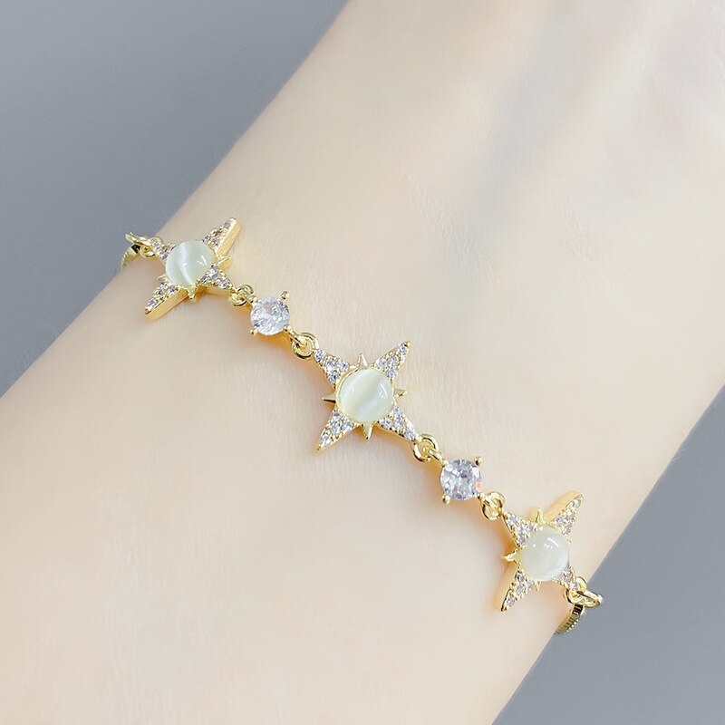 Korean Opal Eight Awn Star Pull Bracelet Female Personalized Fashionable All-Match Adjustable Bracelet Ornament