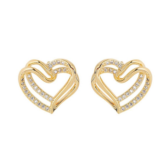 Sterling Silver Needle Earrings Korean Exquisite Double Love Net Red Earrings Hollow Heart Earrings Earrings