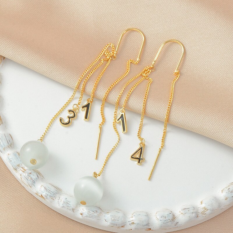 Gold-Plated S925 Needle Korean Alphabet Letter Earrings Diamond Stud Earrings Long Fringe Earrings