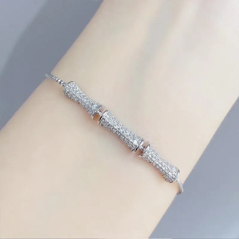 Korean Style Fashion Design Bamboo Bracelet Women's Adjustable Pull Bracelet Gold-Plated Micro-Inlaid Full Diamond Hand Jewelry