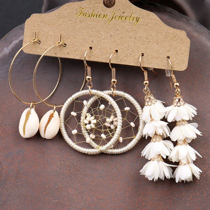 Earrings Set Korean Creative Personality Gold Shell Dreamcatcher Flower Earring Accessories