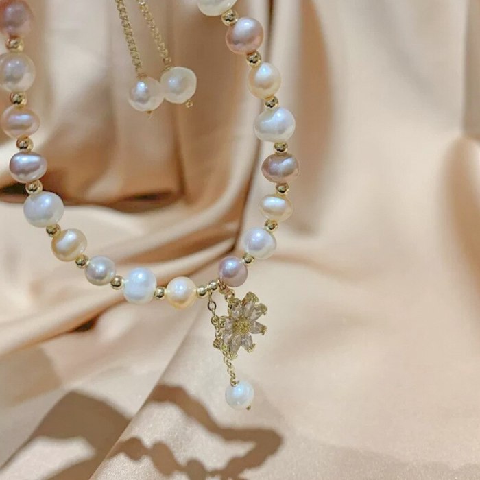 Baroque Freshwater Pearl Zircon Bracelet Bracelet Ins Niche Design Korean Internet Celebrity Handmade Beaded Bracelet