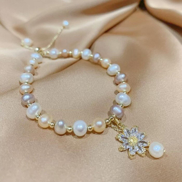 Gold-Plated Korean-Style Fashion Pull Bracelet Women's Shell Eight Awn Star Bracelet Micro Inlaid Zircon Bracelet