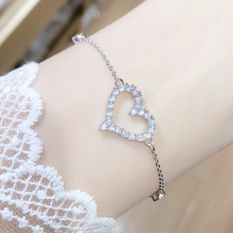 Rhinestone Zircon Jewelry Peach Heart Japanese and Korean New Internet-Famous Gift Heart Bracelet Wholesale
