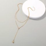 New Simple Water Drop Zircon Double-Layer Necklace Elegant Twin Clavicle Chain Pendant for Women