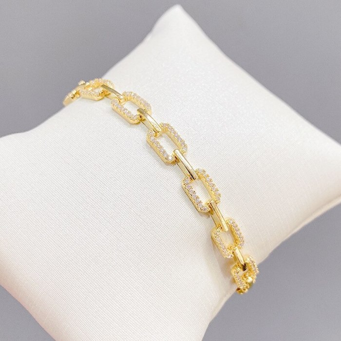 Hot Sale Electroplated Real Gold Micro Inlaid Zircon Bracelet Female Personality Geometry Bracelet