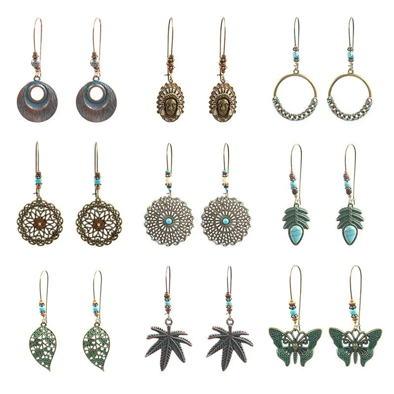 Popular Retro Large Earrings Set Combination Female Leaves Alloy Earring  set Original Cool Accessories
