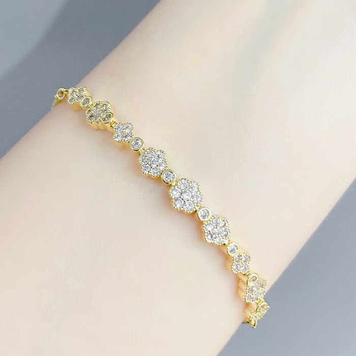 Korean-Style Fashionable Small Exquisite Pull Bracelet Women's Micro-Inlaid Full Diamond Petal Bracelet