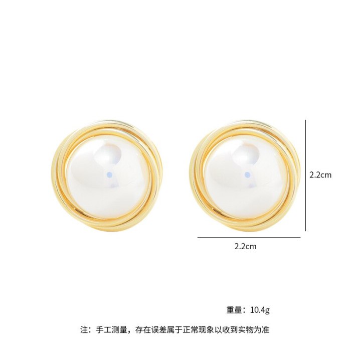 Korean Pearl Earrings Retro Geometric New Trendy Style Sterling Silver Needle Elegant High Sense Ear Studs Earrings
