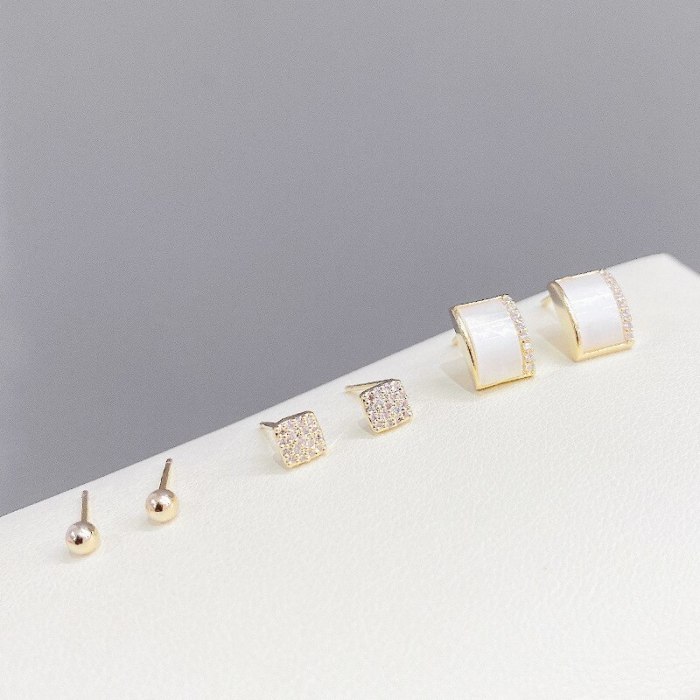 One Card Three Pairs Combination Set Fashion Three-Piece Set Storage Ear Studs Sterling Silver Needle Earrings for Women