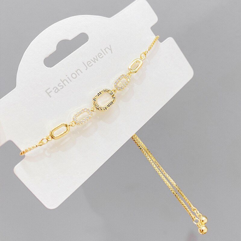 New Roman Digital Pull Bracelet Female Copper Plating Real Gold Bracelet Adjustable Hand Jewelry