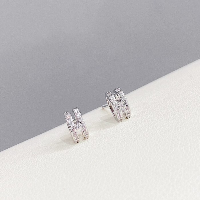 Sterling Silver Needle Micro Inlaid Zircon Letter Three-Piece Earrings One Card Three Pairs Combination Earrings