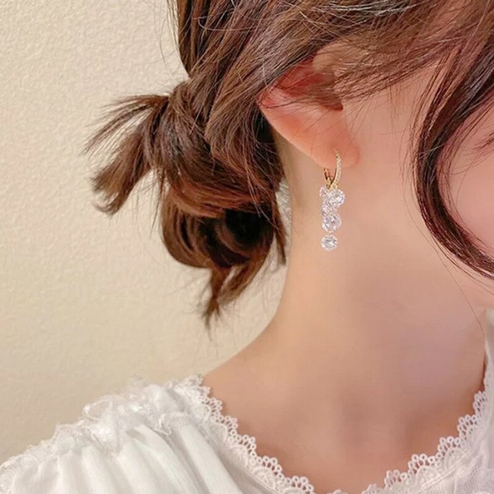 Zircon Tassel Stud Earrings New Fashion and Personalized Earrings Simple and Compact Geometric Ear Clip Women