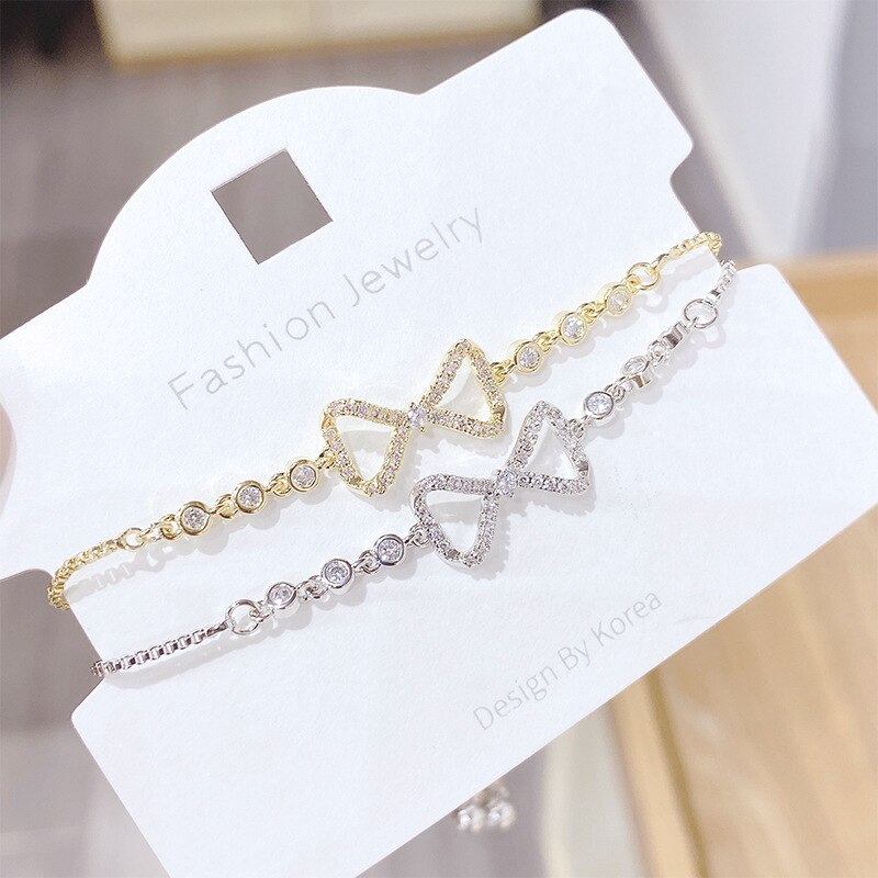 New Fashion Student Bow Micro Inlaid Zircon Adjustable Beads Bracelet Bracelet Female Accessories