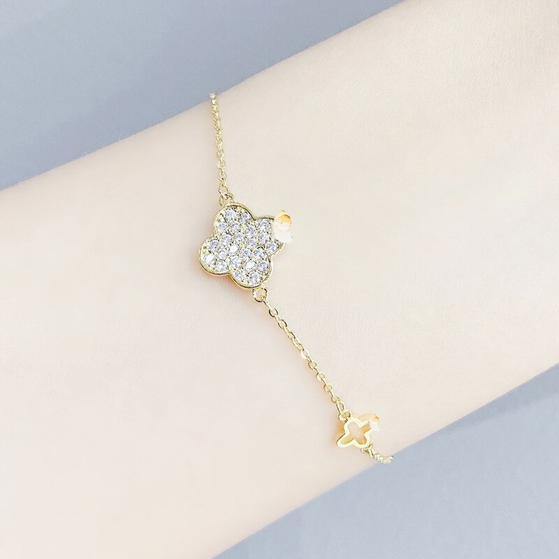 New Diamond Clover Bracelet Korean Style Ins Gold-Plated Inlaid Zircon Carrying Strap Light Luxury and Simplicity Bracelet